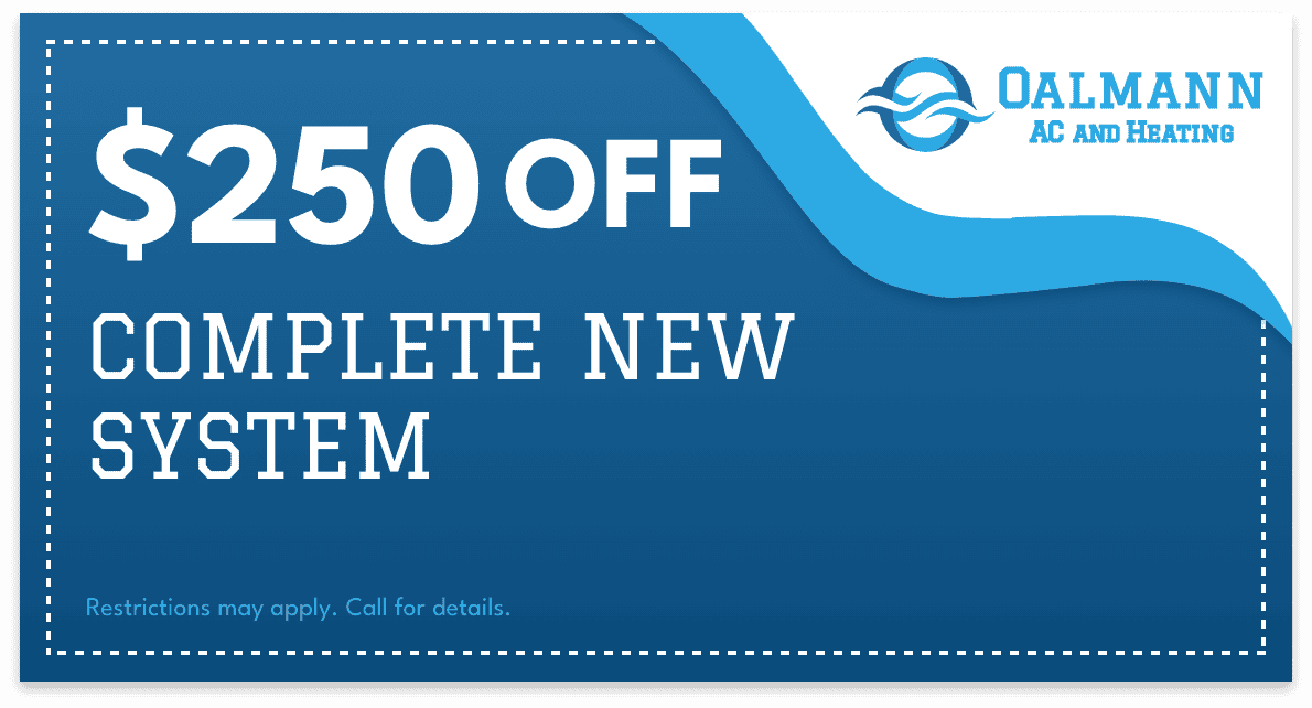 Oalmann AC and Heating HVAC discount for 0 off a complete new system. Call 985-629-1175 for details.